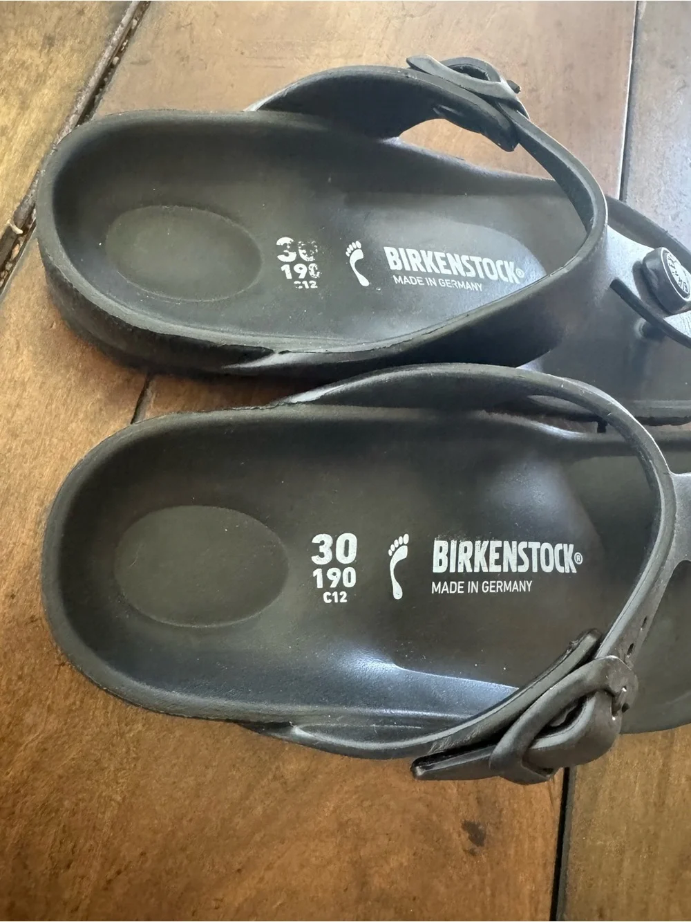 Birkenstock Black Thong Sandals with Buckle Detail